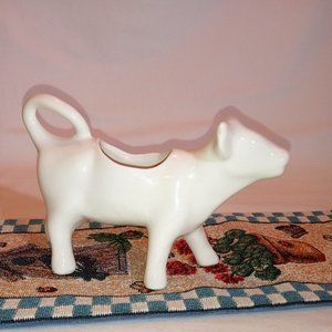 Vintage White Ceramic Cow Creamer with Tail Handle